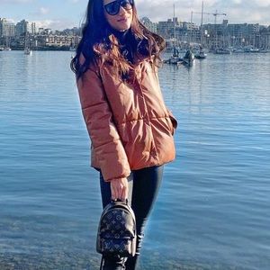 NVLT Brown Faux Leather Puffer Coat